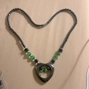 Hematite Stone with green cat eye beads Necklace